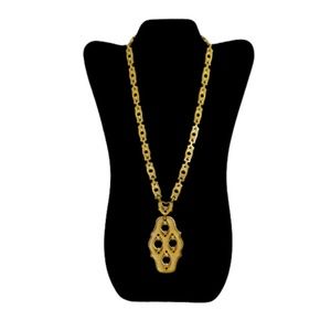 Vtg 60s 70s Gold Tone Openwork Link Pendant Necklace